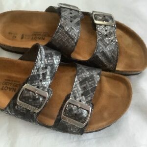 Naot Santa Barbara Black/White Leather Sandal Double Strap 42  $139 like new